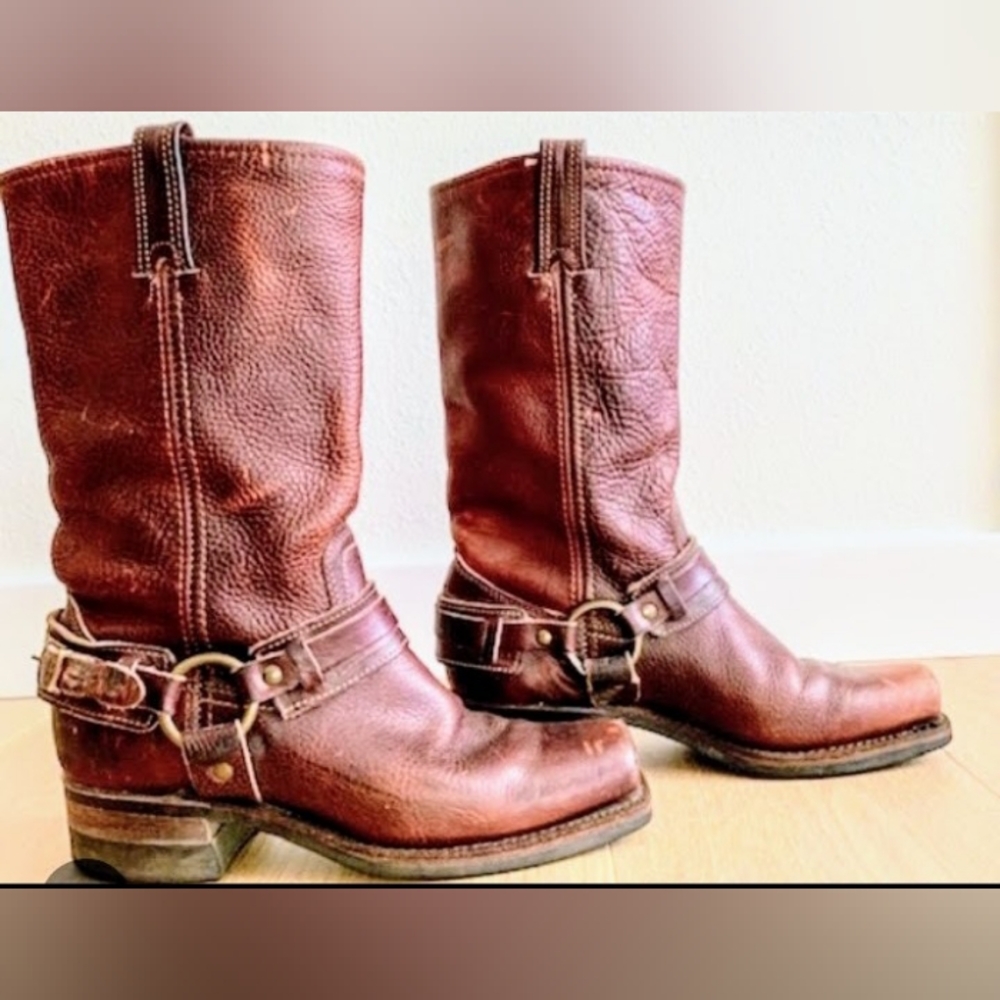 (UPDATED) FYRE Womens Brown Leather Harness Square Toe Biker Boots - Size 10